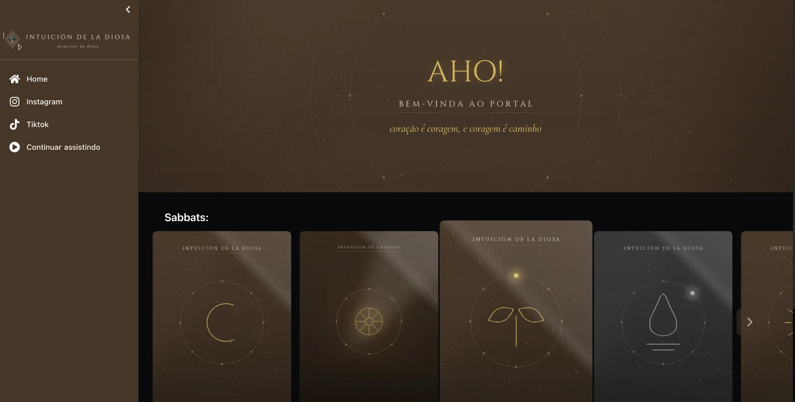 Portal de membros com os Sabbats organizados
